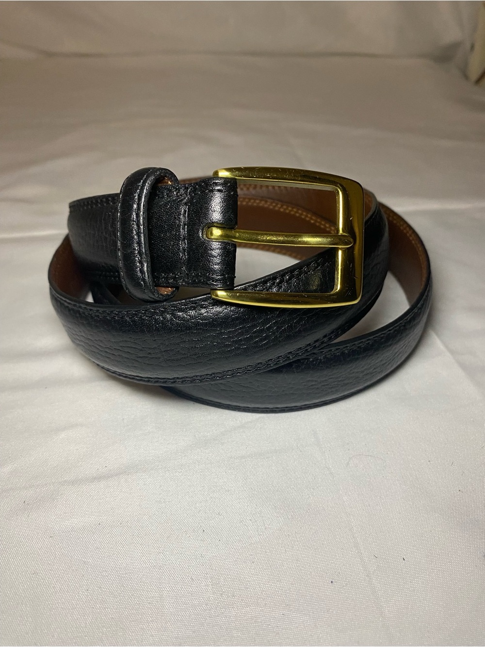 Cole Haan Black Leather Belt with Gold Buckle